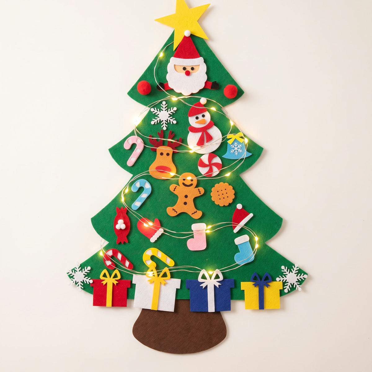 Kelltoy felt Christmas tree, Classic Set with 26 felt ornaments and warm fairy lights