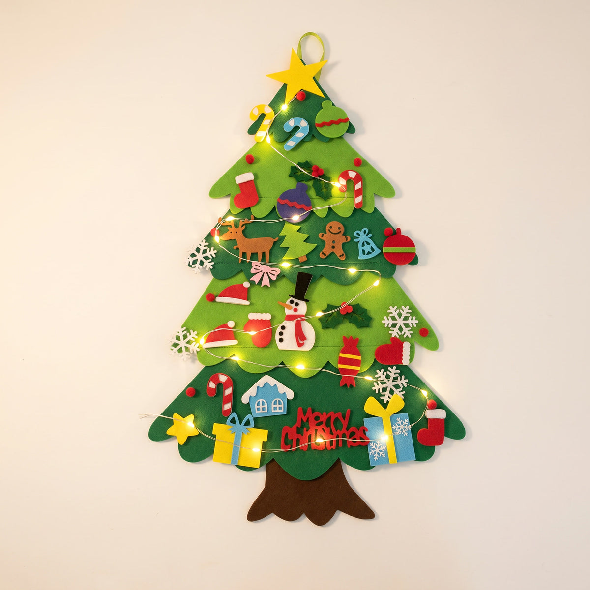 Kelltoy felt Christmas tree, Deluxe Set with 32 felt ornaments and warm fairy lights